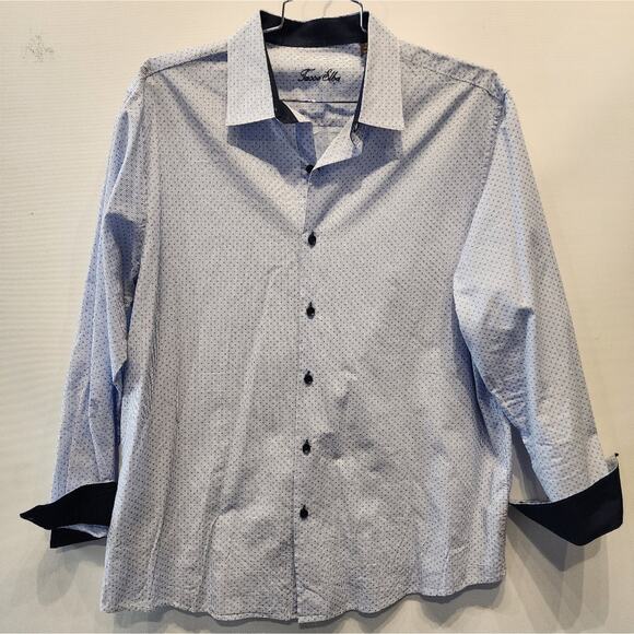 Tasso Elba Mens Blue Button Dress Shirt Casual Business Contrast Sleeve Size XL - Picture 2 of 5